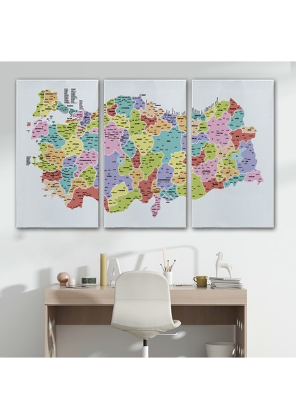 Türkiye Haritası Kanvas Tablo Il ve Ilçeli Ayrıntılı Eğitici Dekoratif Tablo 3039 modelleri