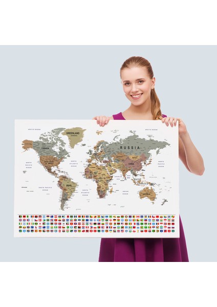 Dünya Haritası Son Derece Ayrıntılı Eğitici ve Bayraklı Dekoratif Kanvas TABLO2808 fırsatları