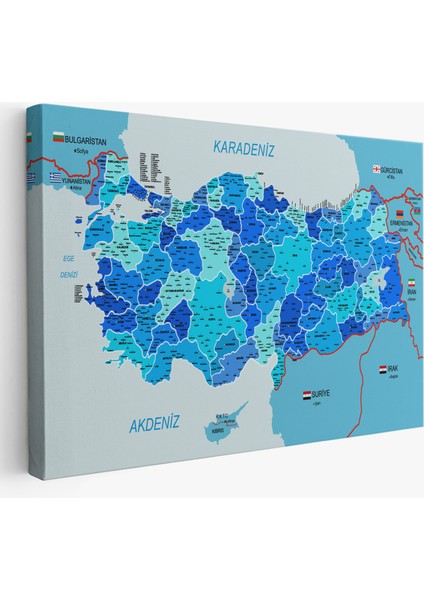 Türkiye Haritası Kanvas Tablo Il ve Ilçeli Ayrıntılı Eğitici Komşulu Tablo 3002