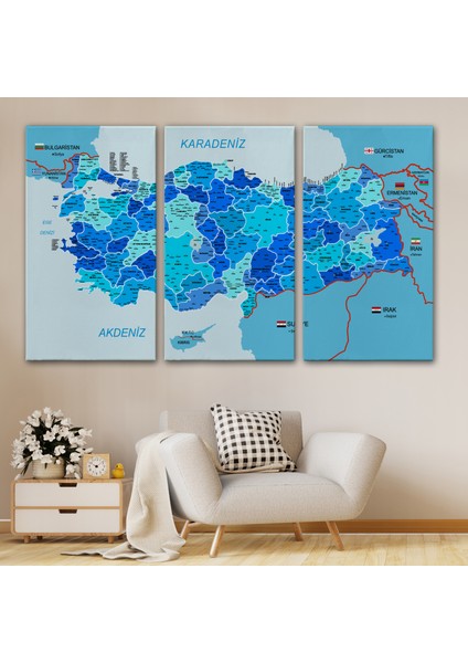 Türkiye Haritası Kanvas Tablo Il ve Ilçeli Ayrıntılı Eğitici Komşulu Tablo 3002 modelleri