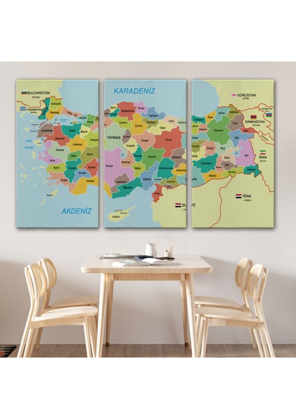 Türkiye Haritası Kanvas Tablo Sınır Komşulu Eğitici Dekoratif Tablo 3096 modelleri