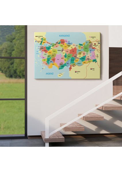 Türkiye Haritası Kanvas Tablo Sınır Komşulu Eğitici Dekoratif Tablo 3096 indirimleri