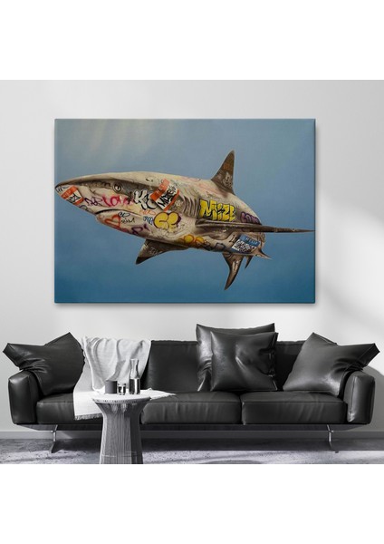 Graffiti Köpek Balığı Kanvas, Pop Art TABLO-5416 fiyatları
