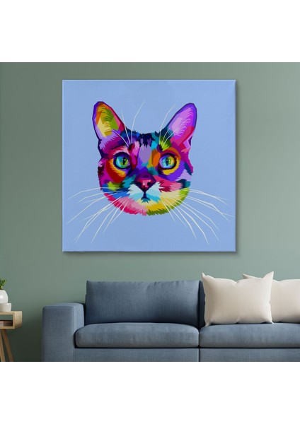 Renkli Kedi Kafası Dekoratif Kanvas TABLO-5815 fiyatları