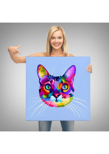 Renkli Kedi Kafası Dekoratif Kanvas TABLO-5815 modelleri