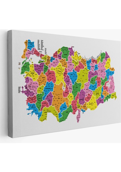 Türkiye Haritası Kanvas Tablo Il ve Ilçeli Ayrıntılı Eğitici Dekoratif Tablo 3029