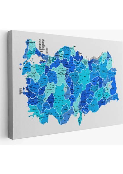 Türkiye Haritası Kanvas Tablo Il ve Ilçeli Ayrıntılı Eğitici Dekoratif Tablo 3030