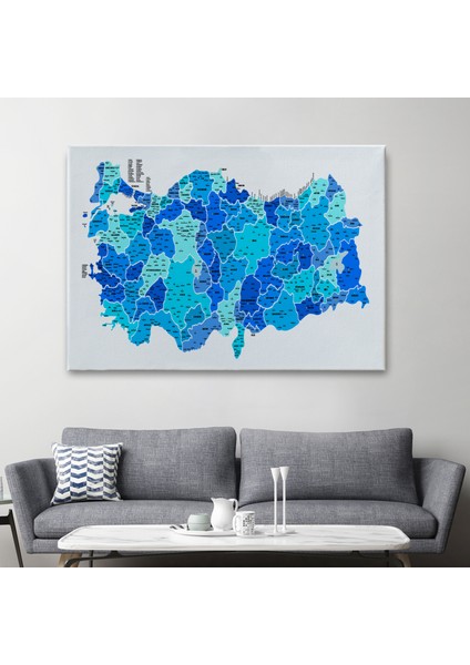 Türkiye Haritası Kanvas Tablo Il ve Ilçeli Ayrıntılı Eğitici Dekoratif Tablo 3030 fiyatları