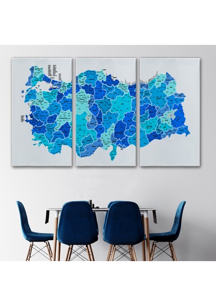 Türkiye Haritası Kanvas Tablo Il ve Ilçeli Ayrıntılı Eğitici Dekoratif Tablo 3030 modelleri