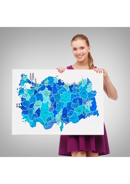 Türkiye Haritası Kanvas Tablo Il ve Ilçeli Ayrıntılı Eğitici Dekoratif Tablo 3030 fırsatları