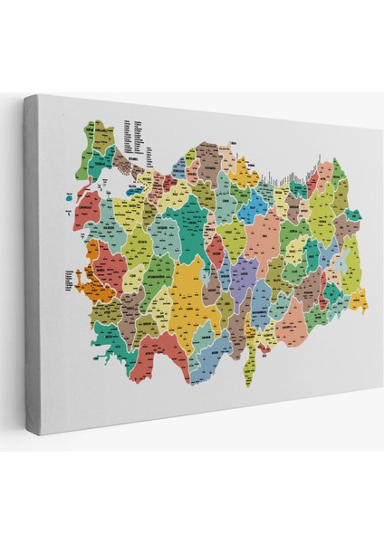 Türkiye Haritası Kanvas Tablo Il ve Ilçeli Ayrıntılı Eğitici Dekoratif Tablo 3034
