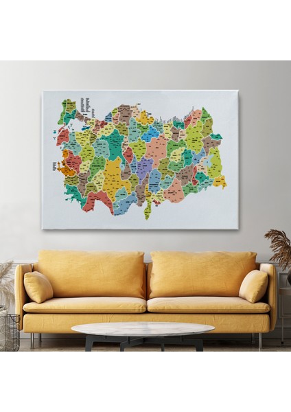 Türkiye Haritası Kanvas Tablo Il ve Ilçeli Ayrıntılı Eğitici Dekoratif Tablo 3034 fiyatları