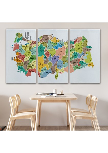 Türkiye Haritası Kanvas Tablo Il ve Ilçeli Ayrıntılı Eğitici Dekoratif Tablo 3034 modelleri