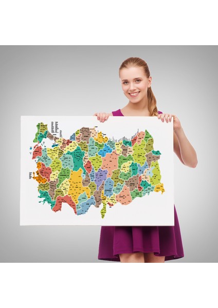 Türkiye Haritası Kanvas Tablo Il ve Ilçeli Ayrıntılı Eğitici Dekoratif Tablo 3034 fırsatları