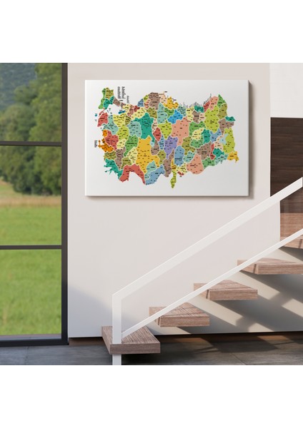 Türkiye Haritası Kanvas Tablo Il ve Ilçeli Ayrıntılı Eğitici Dekoratif Tablo 3034 indirimleri