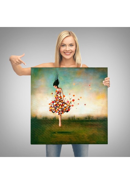 Çiçek Elbiseli Kız Kanvas TABLO-5889 modelleri