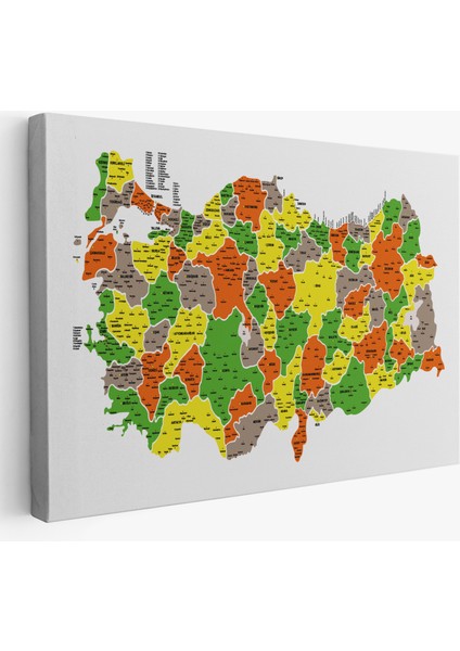 Türkiye Haritası Kanvas Tablo Il ve Ilçeli Ayrıntılı Eğitici Dekoratif Tablo 3027