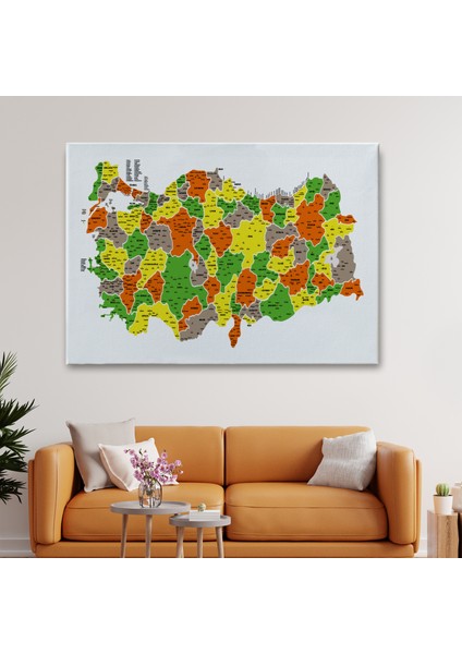 Türkiye Haritası Kanvas Tablo Il ve Ilçeli Ayrıntılı Eğitici Dekoratif Tablo 3027 fiyatları