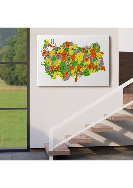 Türkiye Haritası Kanvas Tablo Il ve Ilçeli Ayrıntılı Eğitici Dekoratif Tablo 3027 indirimleri