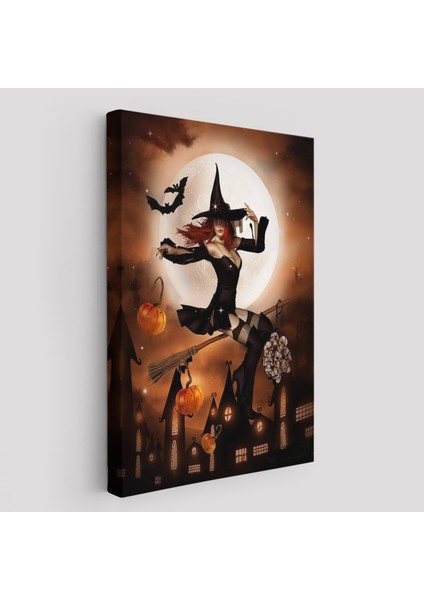 Süpürge ile Uçan Cadı, Cadılar Bayramı Hediyesi, Hellowen Tablo -6271