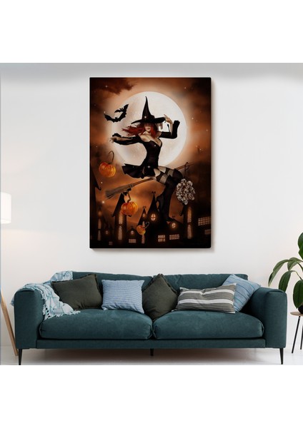 Süpürge ile Uçan Cadı, Cadılar Bayramı Hediyesi, Hellowen Tablo -6271 fiyatları