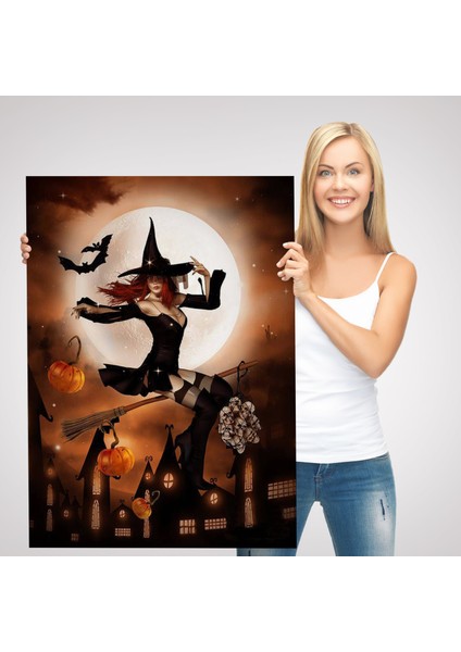 Süpürge ile Uçan Cadı, Cadılar Bayramı Hediyesi, Hellowen Tablo -6271 modelleri