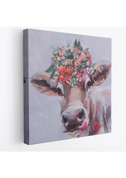 Çiçek Taçlı Güzel Yayla Ineği Kanvas TABLO-5878