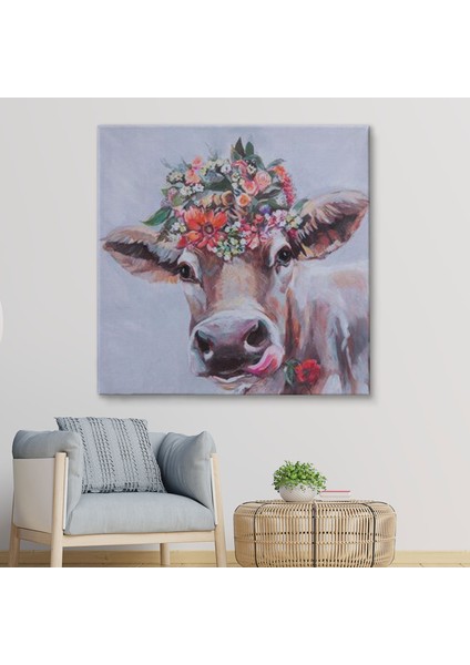 Çiçek Taçlı Güzel Yayla Ineği Kanvas TABLO-5878 fiyatları