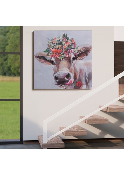 Çiçek Taçlı Güzel Yayla Ineği Kanvas TABLO-5878 fırsatları