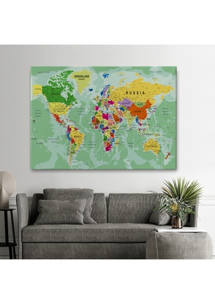 Dünya Haritası Son Derece Ayrıntılı Eğitici Okyanuslu Dekoratif Kanvas Tablo 2511 fiyatları