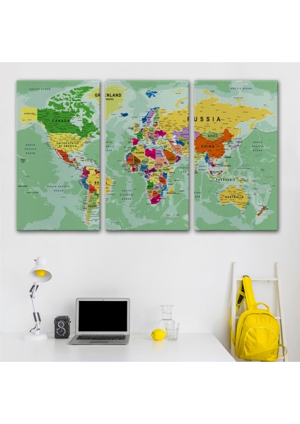 Dünya Haritası Son Derece Ayrıntılı Eğitici Okyanuslu Dekoratif Kanvas Tablo 2511 modelleri