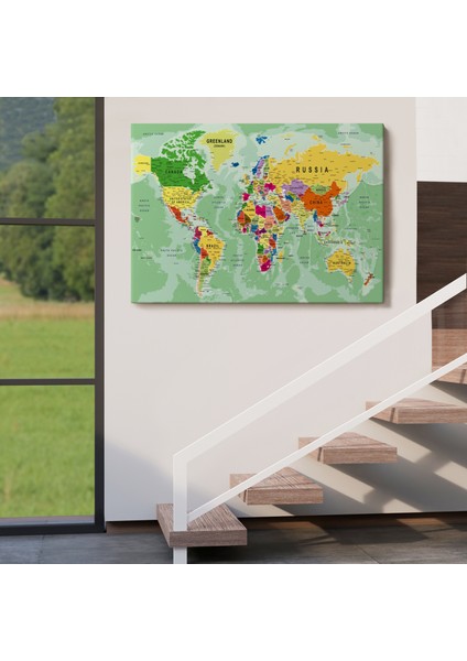 Dünya Haritası Son Derece Ayrıntılı Eğitici Okyanuslu Dekoratif Kanvas Tablo 2511 indirimleri