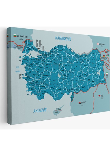 Türkiye Haritası Kanvas Tablo Il ve Ilçeli Ayrıntılı Eğitici Komşulu Tablo 3003