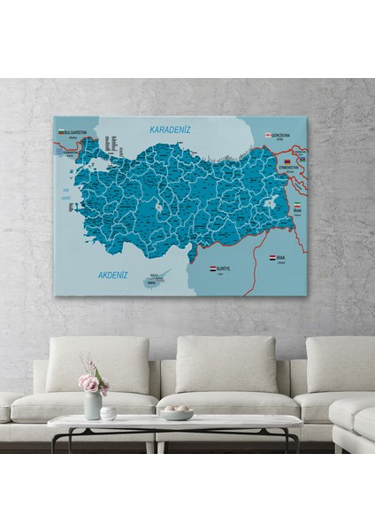 Türkiye Haritası Kanvas Tablo Il ve Ilçeli Ayrıntılı Eğitici Komşulu Tablo 3003 fiyatları