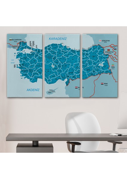 Türkiye Haritası Kanvas Tablo Il ve Ilçeli Ayrıntılı Eğitici Komşulu Tablo 3003 modelleri