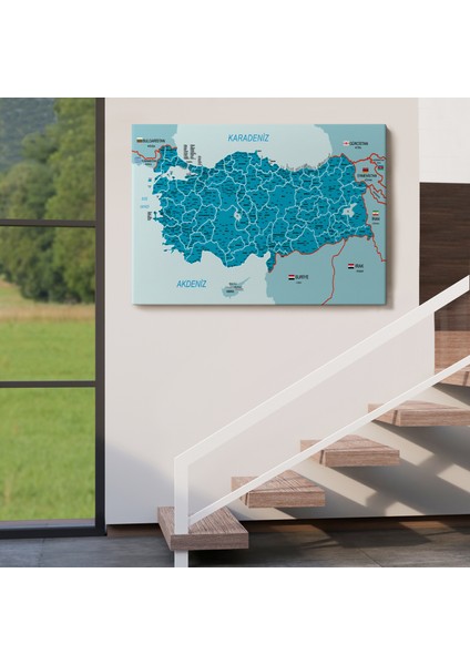 Türkiye Haritası Kanvas Tablo Il ve Ilçeli Ayrıntılı Eğitici Komşulu Tablo 3003 indirimleri