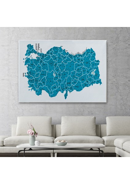 Türkiye Haritası Kanvas Tablo Il ve Ilçeli Ayrıntılı Eğitici Dekoratif Tablo 3031 fiyatları