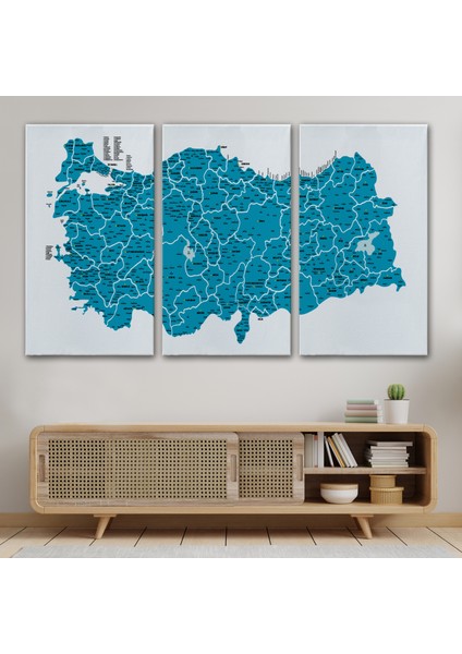 Türkiye Haritası Kanvas Tablo Il ve Ilçeli Ayrıntılı Eğitici Dekoratif Tablo 3031 modelleri