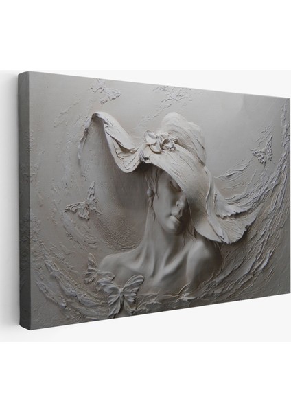 Kabartma Görünümlü Şapkalı Kadın Kanvas Duvar Tablosu -3424