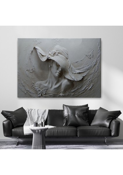 Kabartma Görünümlü Şapkalı Kadın Kanvas Duvar Tablosu -3424 fiyatları