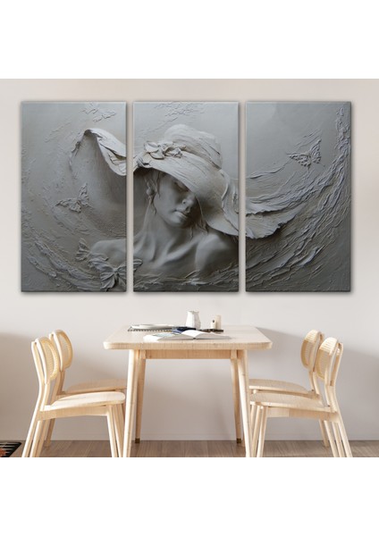 Kabartma Görünümlü Şapkalı Kadın Kanvas Duvar Tablosu -3424 modelleri