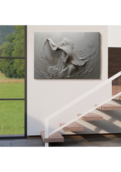 Kabartma Görünümlü Şapkalı Kadın Kanvas Duvar Tablosu -3424 indirimleri