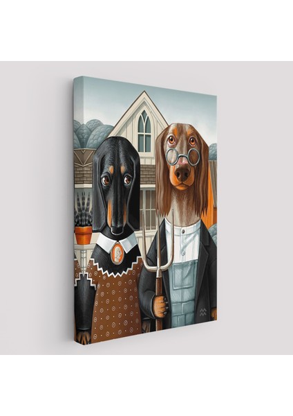 Amerikan Gotik Klasiği Köpekler TABLOSU-6012