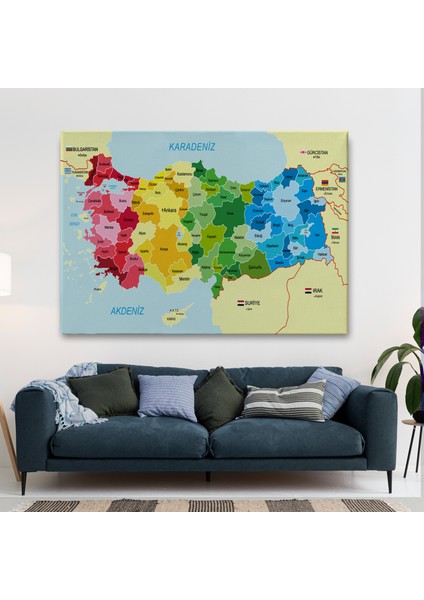 Türkiye Haritası Kanvas Tablo Sınır Komşulu Eğitici Dekoratif Tablo 3105 fiyatları