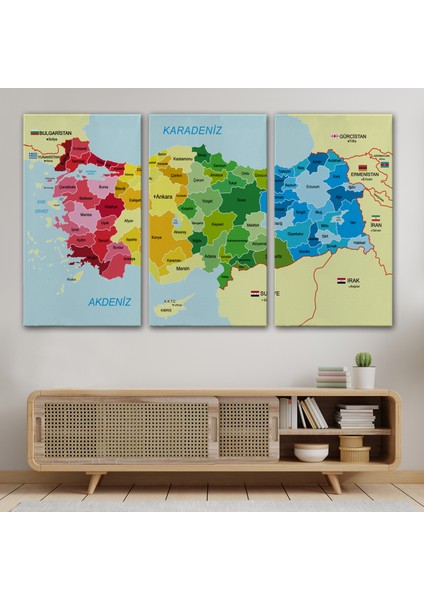 Türkiye Haritası Kanvas Tablo Sınır Komşulu Eğitici Dekoratif Tablo 3105 modelleri