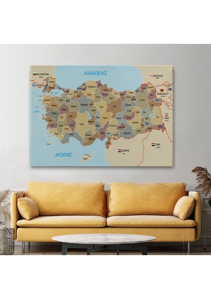 Türkiye Haritası Kanvas Tablo Sınır Komşulu Eğitici Dekoratif Tablo 3106 fiyatları