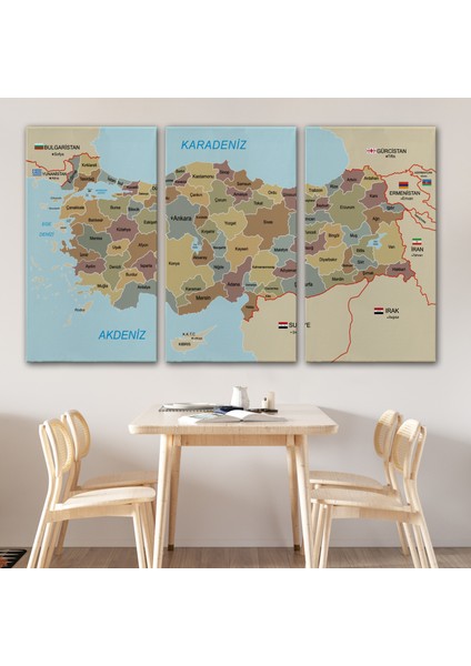 Türkiye Haritası Kanvas Tablo Sınır Komşulu Eğitici Dekoratif Tablo 3106 modelleri