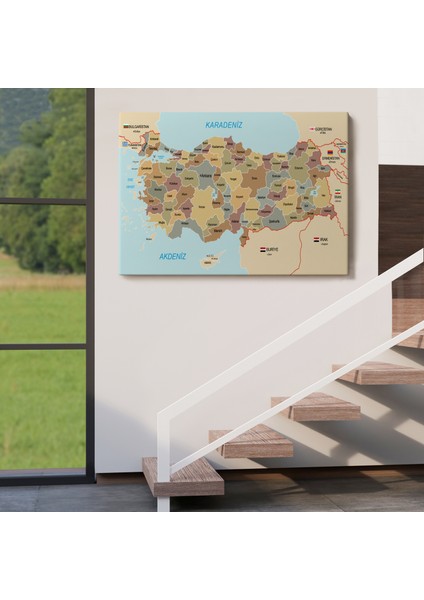 Türkiye Haritası Kanvas Tablo Sınır Komşulu Eğitici Dekoratif Tablo 3106 indirimleri