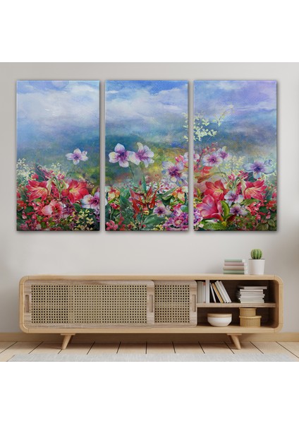 Renkli Çiçekler Suluboya Görünüm Dekoratif Kanvas Duvar TABLOSU-3475 modelleri