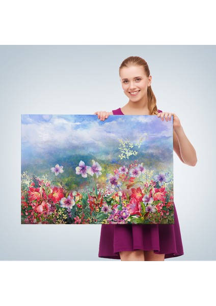 Renkli Çiçekler Suluboya Görünüm Dekoratif Kanvas Duvar TABLOSU-3475 fırsatları